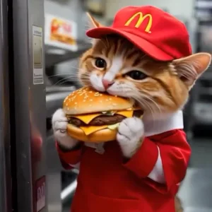 Yapay Zeka Video Kedi Fast Food Çalışanı