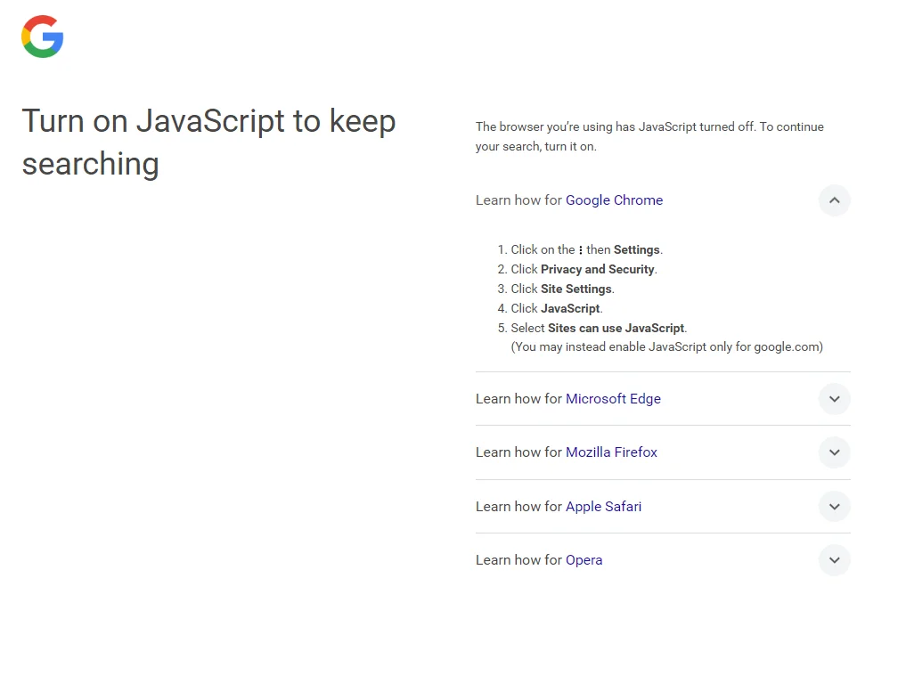 Google, Arama İçin Java Script